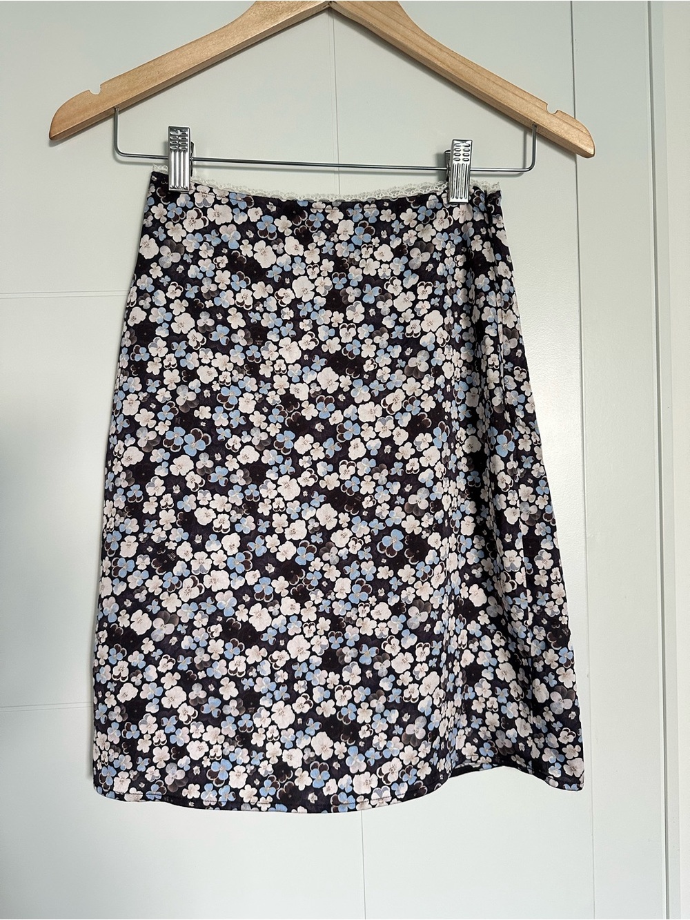Sunday Best Black Midi Skirt with Cream and Light Blue Floral Print